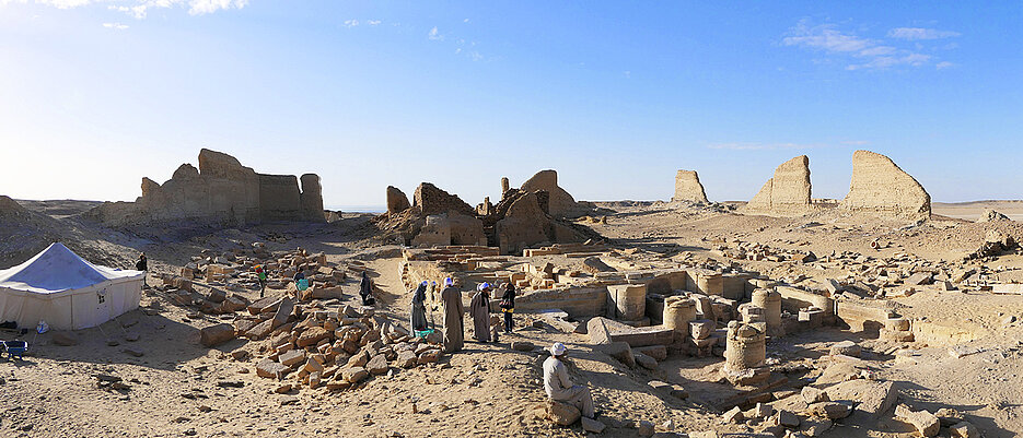 The ruins of the Soknopaios temple of Soknopaiou Nesos. 