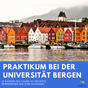 Bild von Bergen und einem Schriftzug Praktikum bei der Universität Bergen